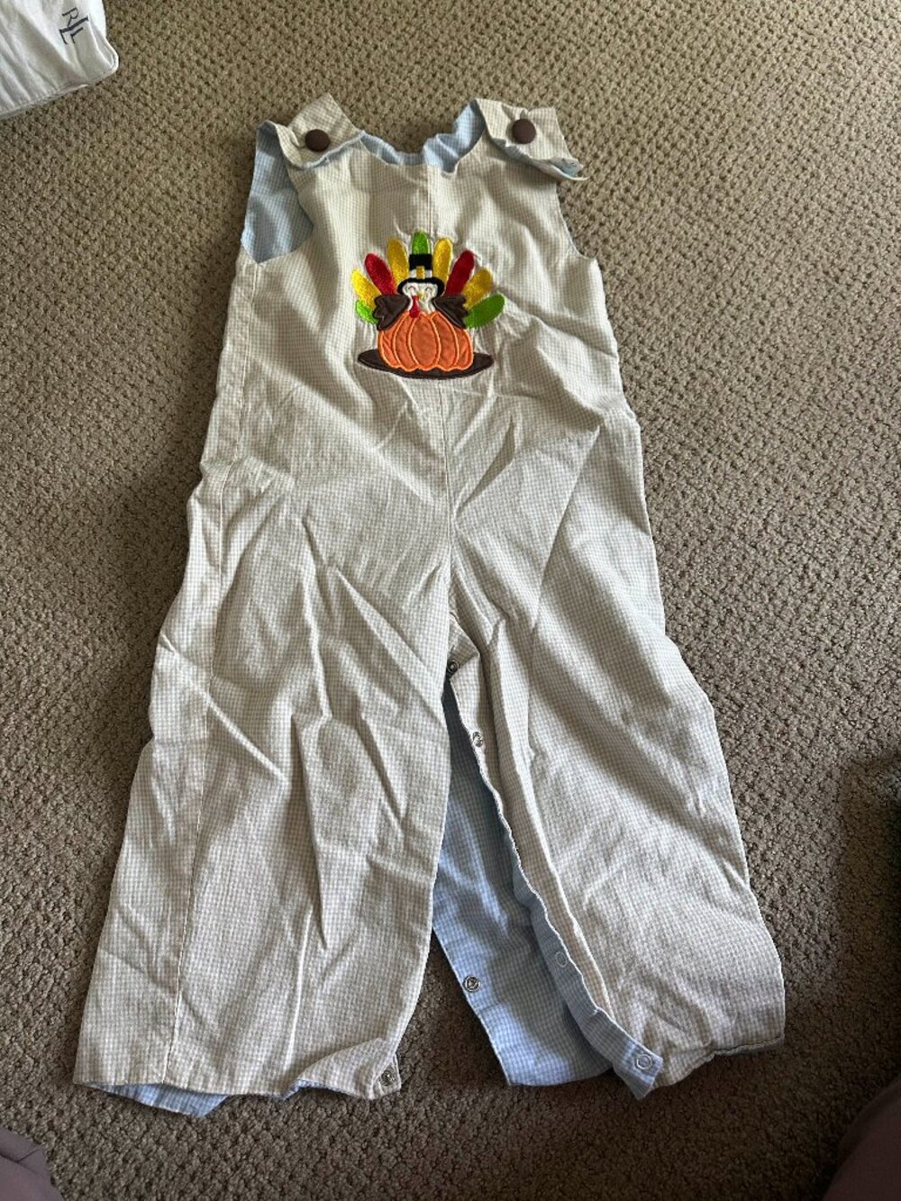 REVERSIBLE Thanksgiving / Halloween Pumpkin Turkey Toddler Boys Coveralls 2T